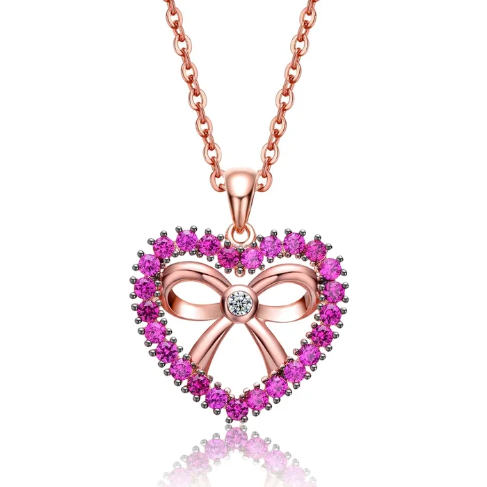 Emma Pink Heart Ribbon Pendant Necklace