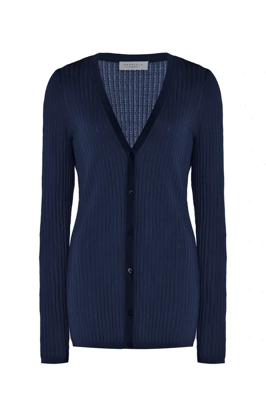 Emma Pointelle Knit Cardigan in Electric Navy Cashmere Silk