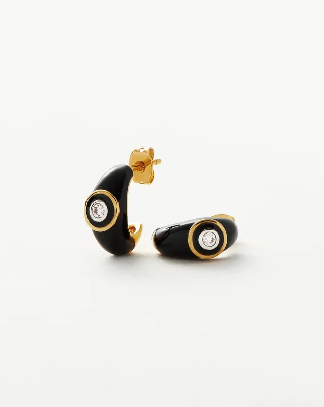Enamel & Stone Dome Small Hoop Earrings | 18ct Gold Plated/Cubic Zirconia