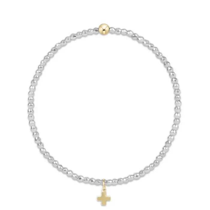 enewton 5.5″ egirl Bright Silver Faceted Hematite 2mm Bead Bracelet – Signature Cross Gold Charm