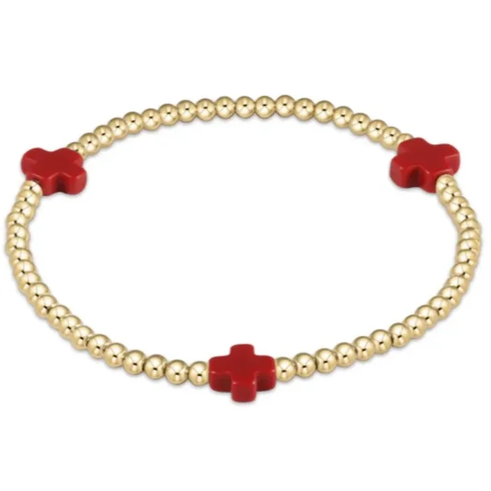 enewton 5.5″ egirl Signature Cross Gold Pattern 3mm Bead Bracelet – Red