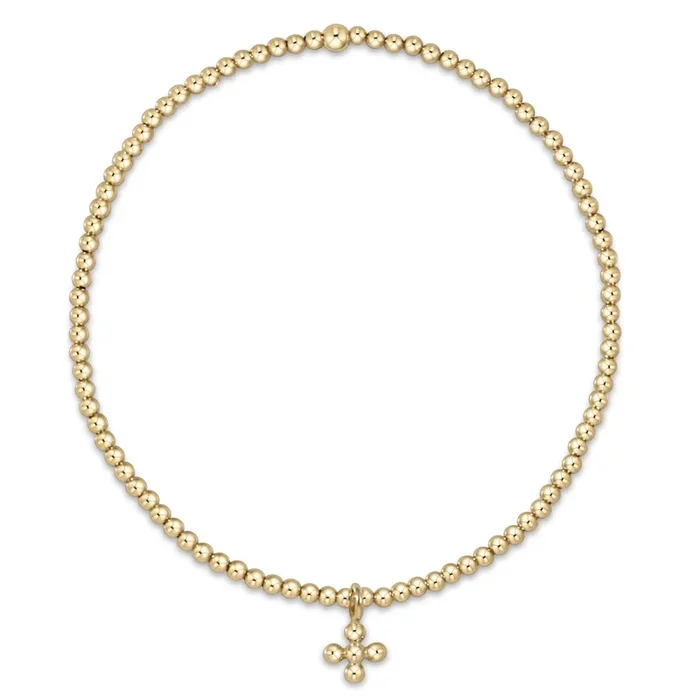 enewton 6.25″ Classic Gold 2mm Bead Bracelet – Classic Beaded Signature Cross Small Gold Charm