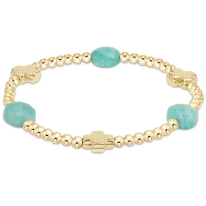 enewton 6.25″ Signature Cross Admire Gold Pattern 3mm Bead Bracelet – Amazonite