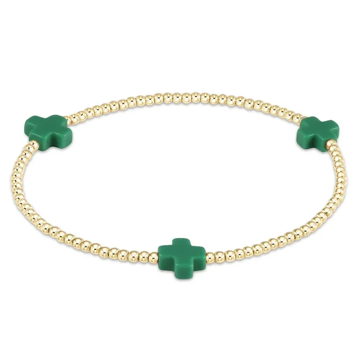 Enewton 6.25″ Signature Cross Gold Pattern 2mm Bead Bracelet – Emerald