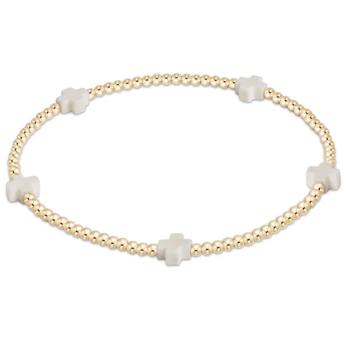 enewton 6.25″ Signature Cross Small Gold Pattern 2mm Bead Bracelet – Off White