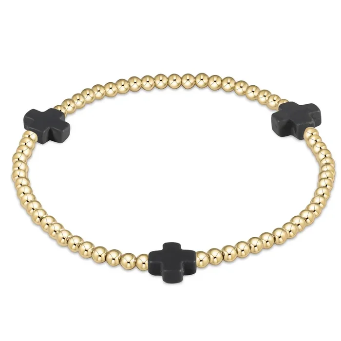 enewton 7.25″ extends Signature Cross Gold Pattern 3mm Bead Bracelet – Charcoal
