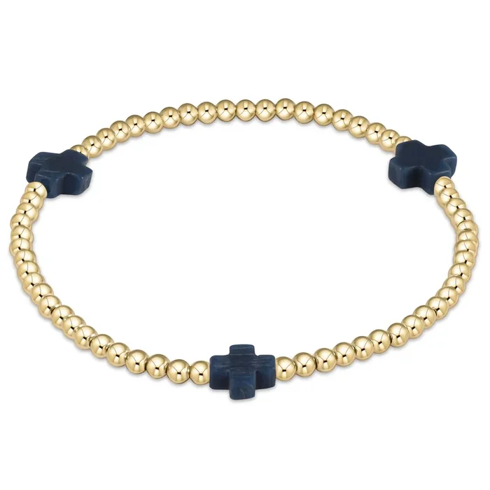 enewton 7.25″ extends Signature Cross Gold Pattern 3mm Bead Bracelet – Navy