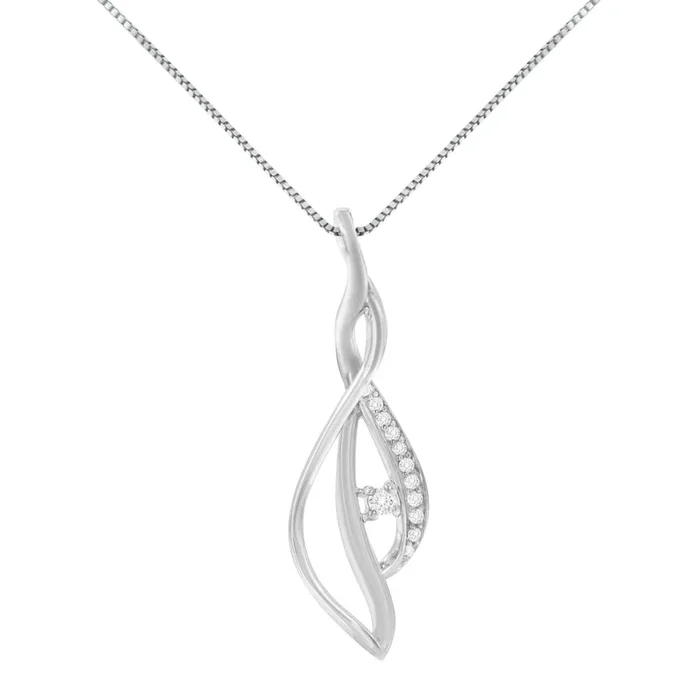 Espira 10K White Gold Round Diamond Accented Open Cascade Twist 18″ Pendant Necklace (1/10 Cttw, J-K Color, I1-I2 Clarity)