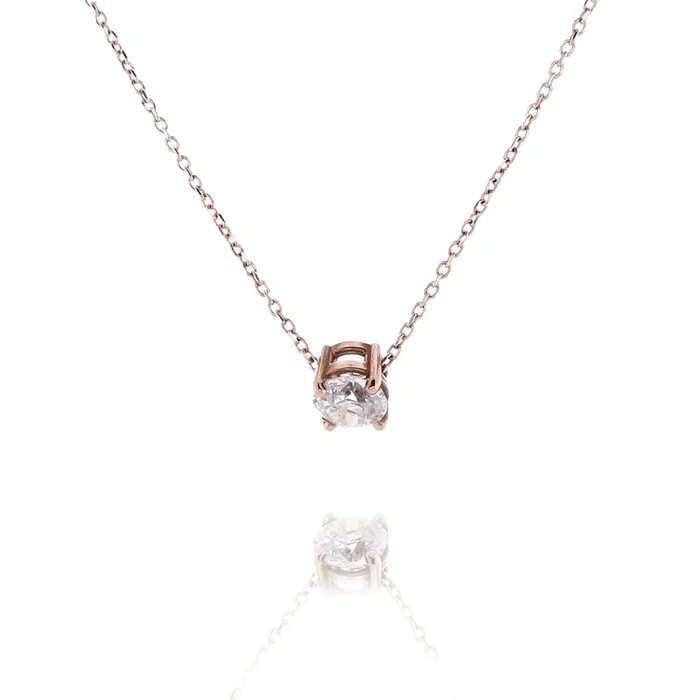 Estate 14 Karat Rose Gold Slide Through Solitaire 4 Prong Diamond Pendant Cable Necklace
