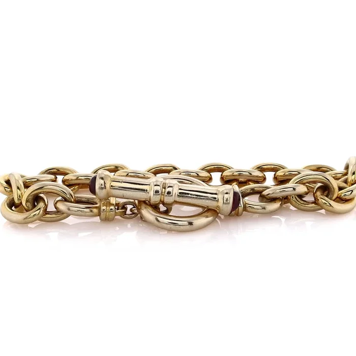 Estate 14 Karat Yellow Gold Polished Oval Link Garnet Bracelet