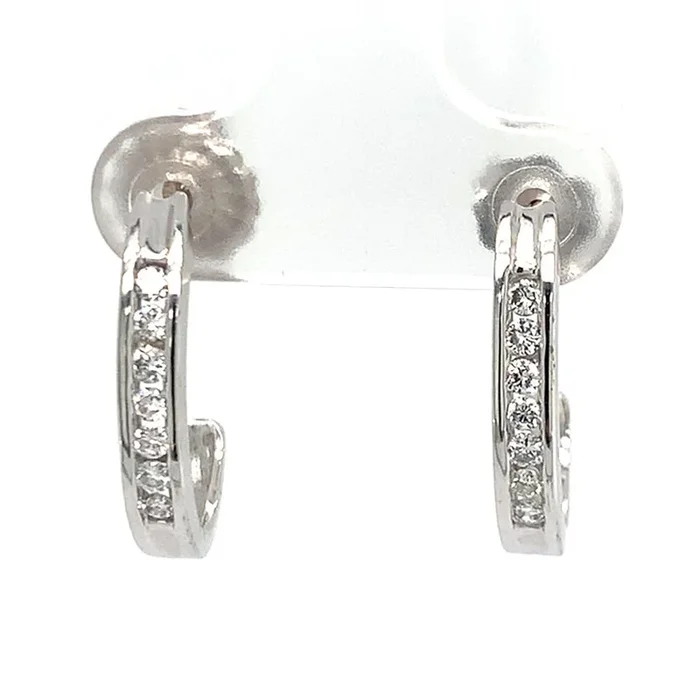 Estate 14K Gold Diamond Channel J Hoops