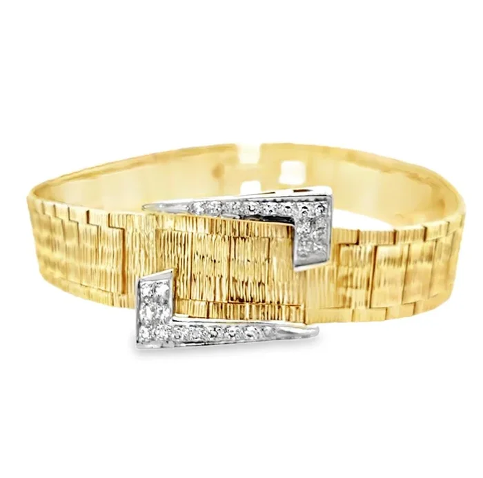 Estate 14K Gold Two-Tone Diamond Buckle Bracelet