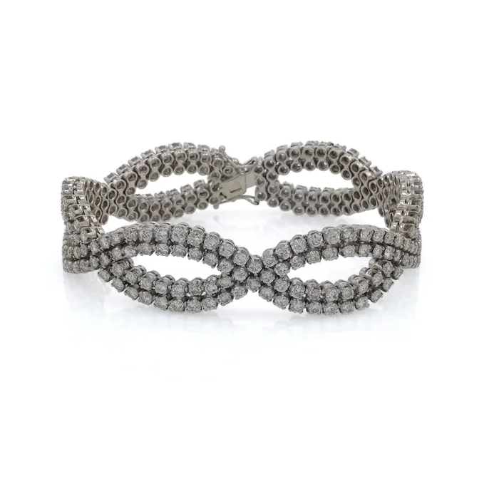 Estate 18k White Gold Diamond Wave Design 7.25″ Bracelet
