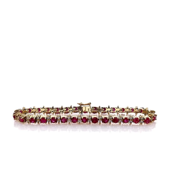 Estate 18k Yellow Gold 6.5″ Alternating Ruby and Diamond Bracelet