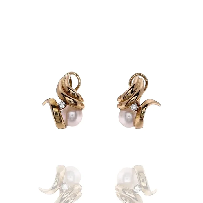 Estate 18k Yellow Gold Cultured Pearl Diamond Pierced/Clip-On Earrings