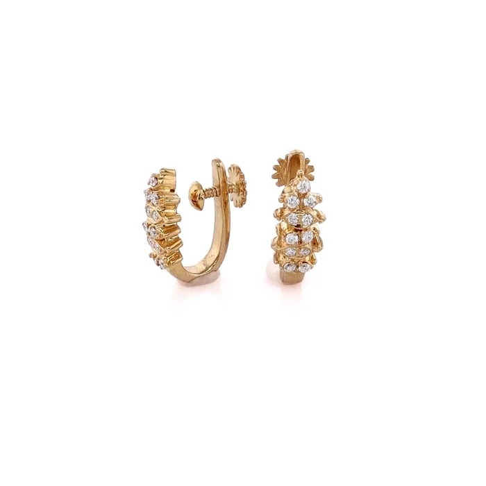 Estate 21 Karat Yellow Gold Hoop Design Diamond Screw Backs Earrings