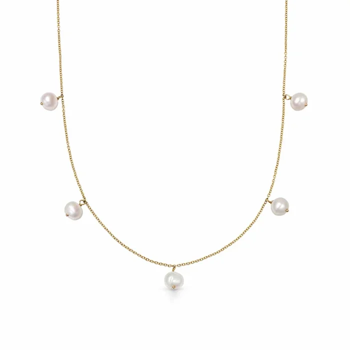 Estée Lalonde Fine Pearl Station Necklace 14ct Solid Gold
