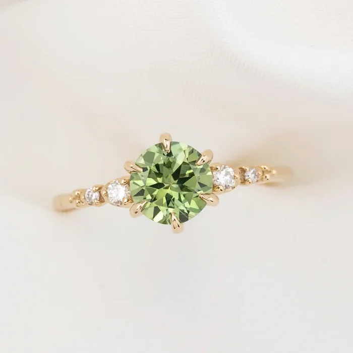 Estel Fleur Six Prongs Ring 1.36ct Green Yellow Montana Sapphire, 14k Yellow Gold (One of a kind)