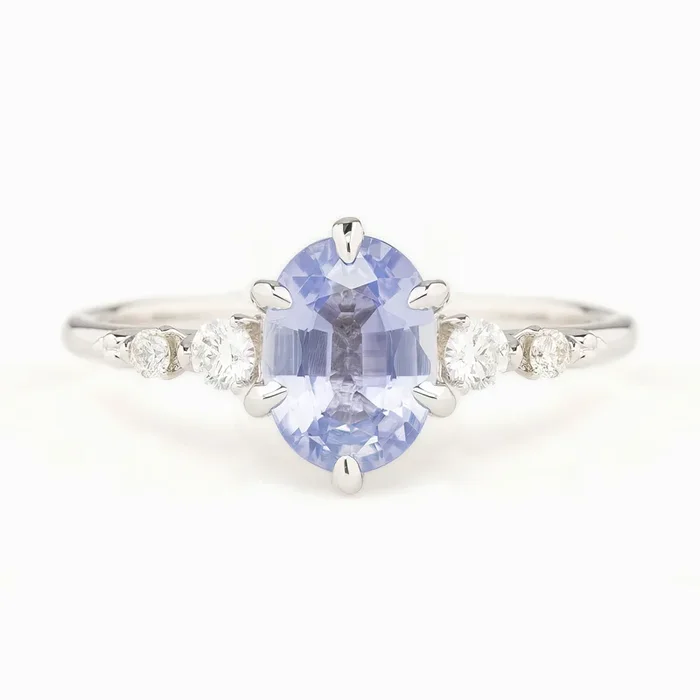 Estel Fleur Six Prongs Ring 1.4ct Blue Unheated Sapphire, 14K White Gold (One of a kind)