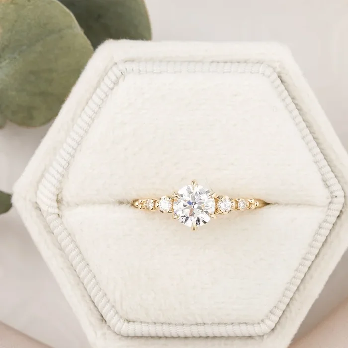 Estel Fleur Six Prongs Ring, GIA Certified 0.70ct Excellent Cut Diamond, 14k Yellow Gold (One of a kind)