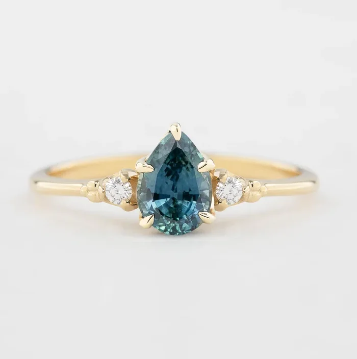 Estel Ring – 0.88ct Pear Cut Blue Green Montana Sapphire (one of a kind)