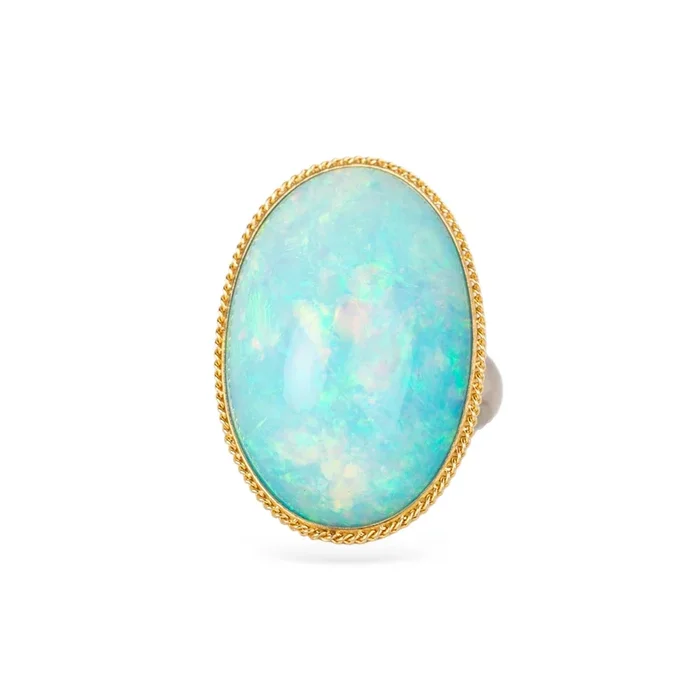 Ethiopian Opal Blue Ring in Sterling Silver and 18k Gold