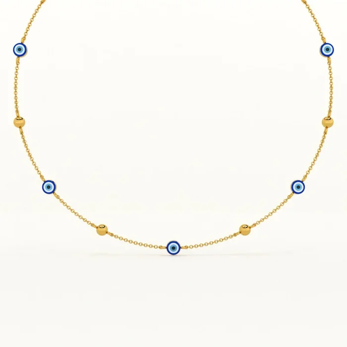 Evil Eye 925 Silver with Metal Balls Station Necklace