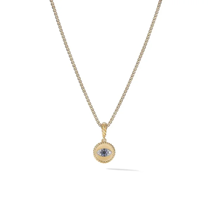 Evil Eye Amulet in 18K Yellow Gold with Pavé Blue Sapphires and Diamonds, 18.8mm