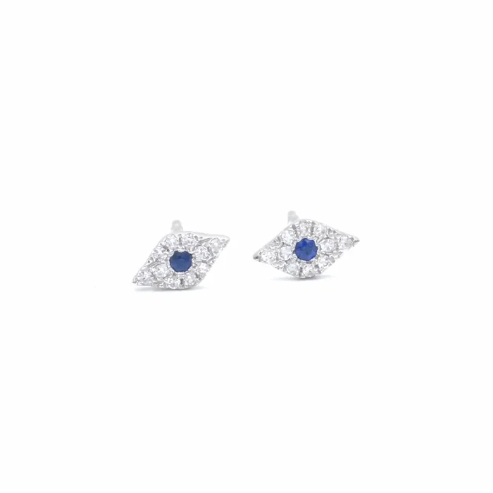 Evil Eye Diamond Sapphire White Gold Studs