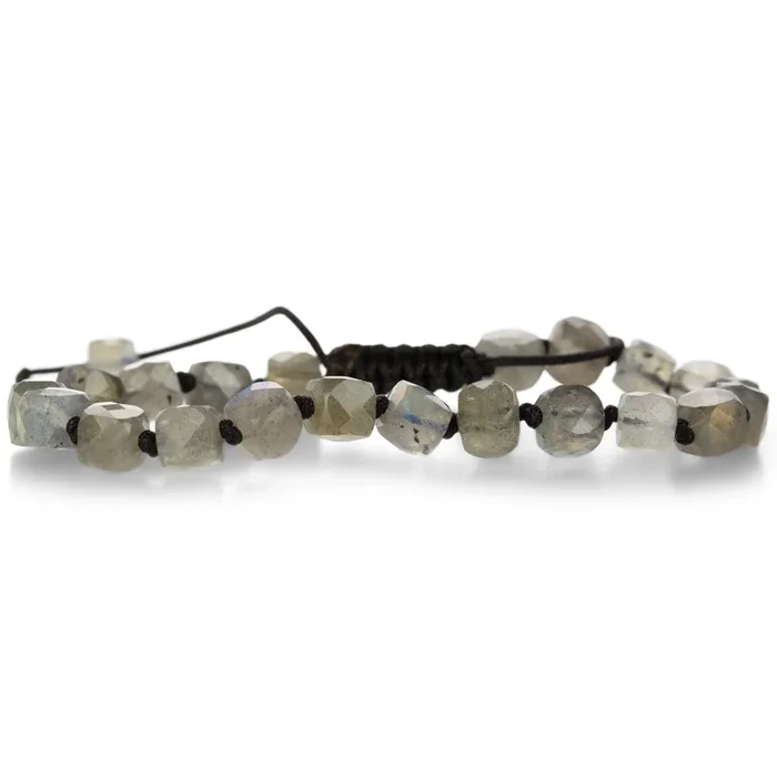 Faceted 6mm Labradorite Cube Bead Bracelet