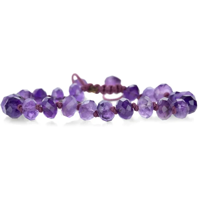 Faceted 8mm Amethyst Beaded Bracelet