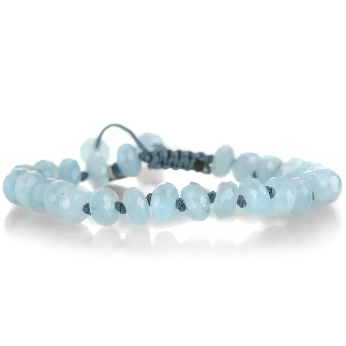 Faceted 8mm Aquamarine Macrame Bracelet