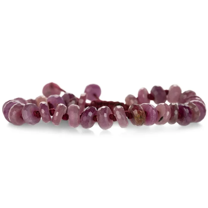 Faceted 8mm Ruby Rondelle Beaded Macrame Bracelet