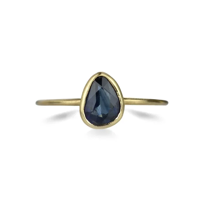 Faceted Dark Blue Rose Cut Sapphire Ring