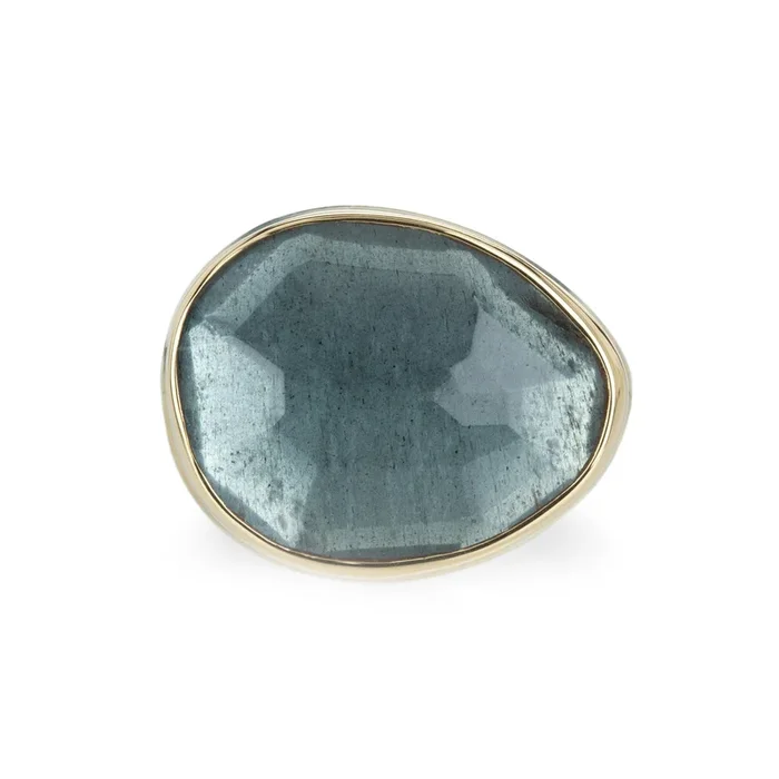 Faceted Freeform Moss Aquamarine Ring
