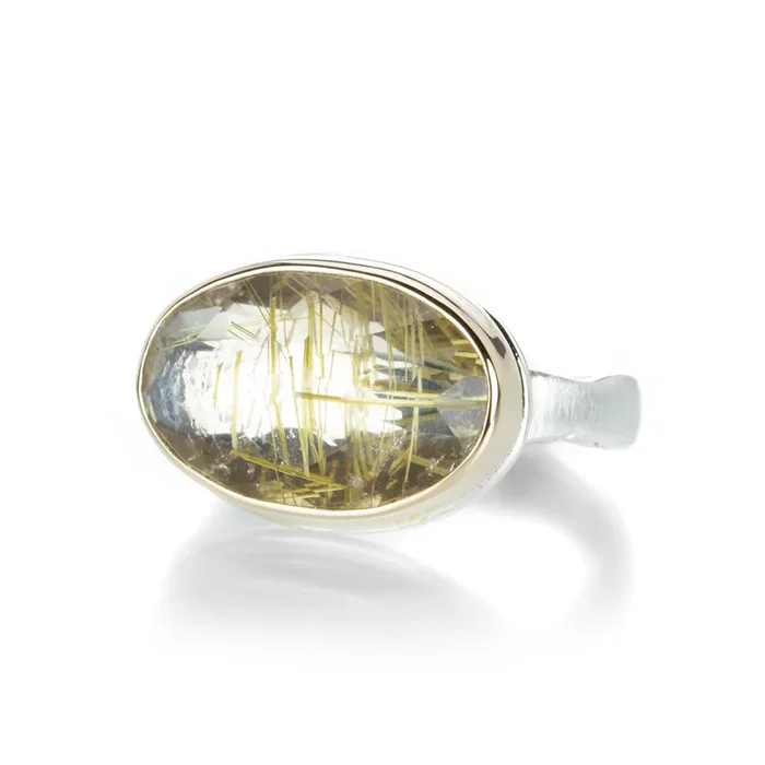 Faceted Golden Rutilated Quartz Ring
