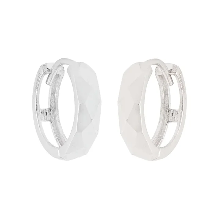 Faceted Huggie Hoop Earrings in 14kt White Gold