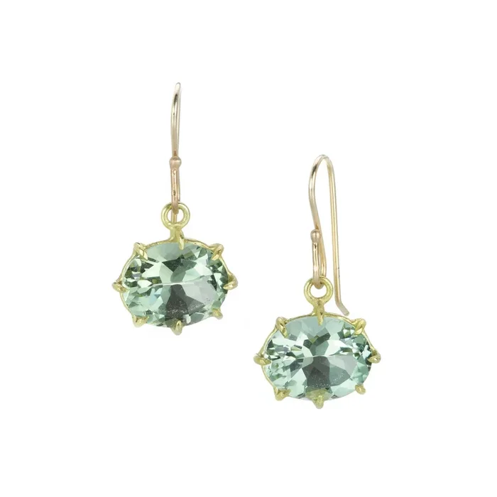 Faceted Oval Green Amethyst Drop Earrings