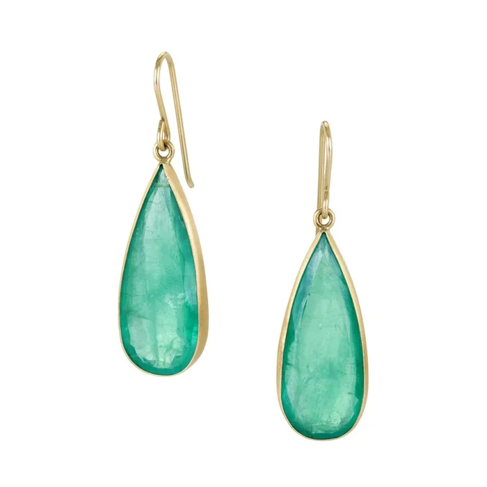 Faceted Pear Shaped Emerald Drop Earrings
