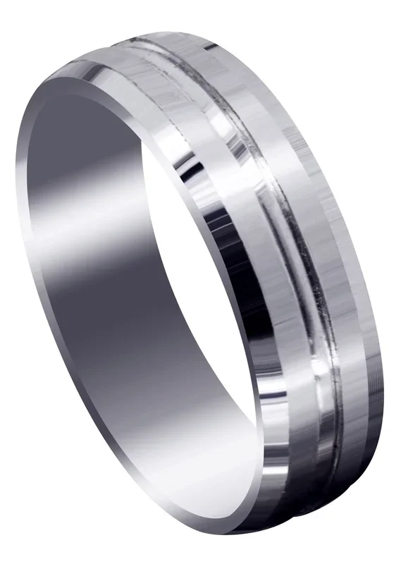 Fancy Carved Contemporary Mens Wedding Band | Satin Finish (Carter)