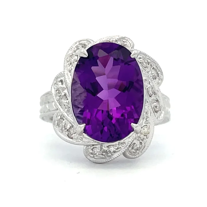 Fancy Halo Oval Amethyst Ring