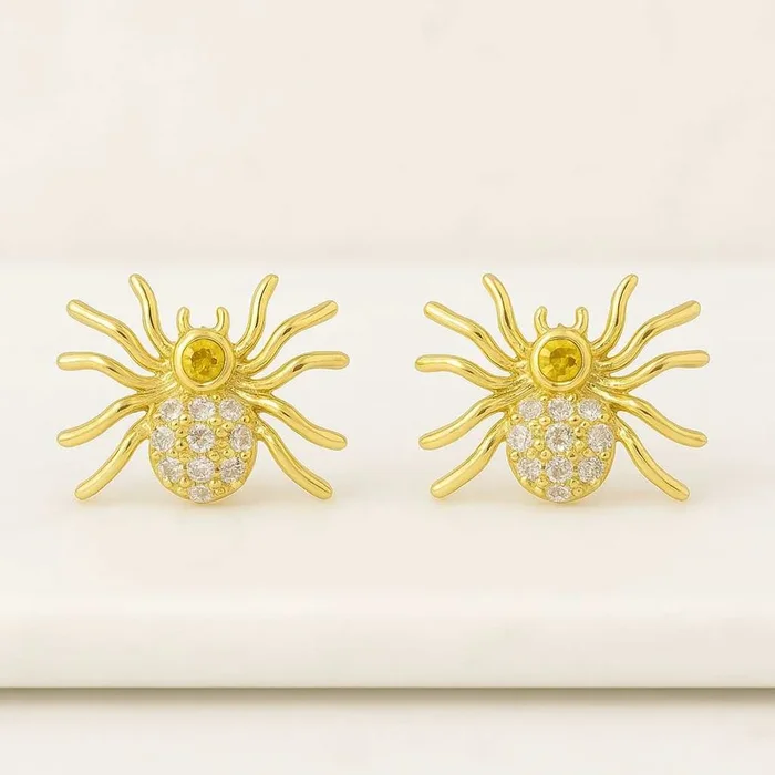 Fancy Yellow Round Lab Grown Diamond Halloween Spider Earrings