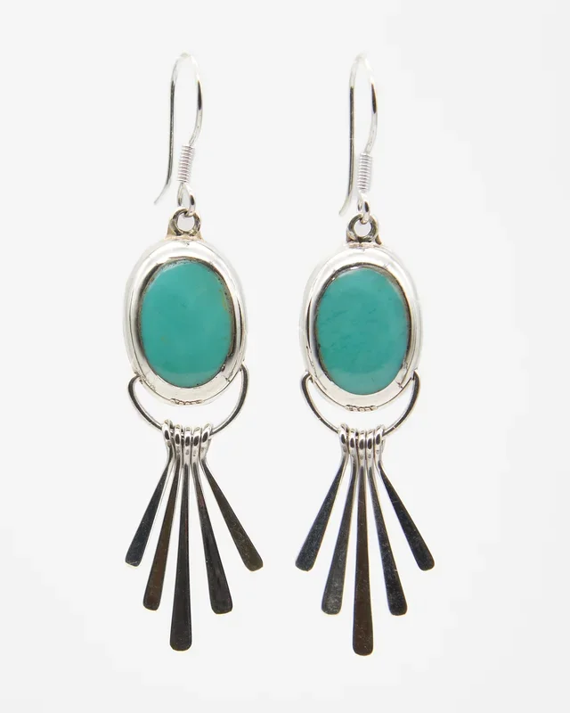 Fanned Sterling Silver Dangle Earrings with Color Enamel