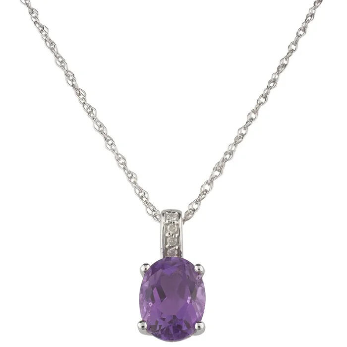 February Birthstone Rings: 14K White Gold Diamond And Amethyst Pendant Necklace
