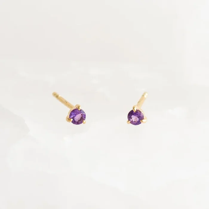 February Birthstone Stud Earrings 14k Gold – Amethyst
