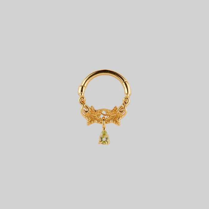 FERONIA. Peridot Droplet Septum – Gold