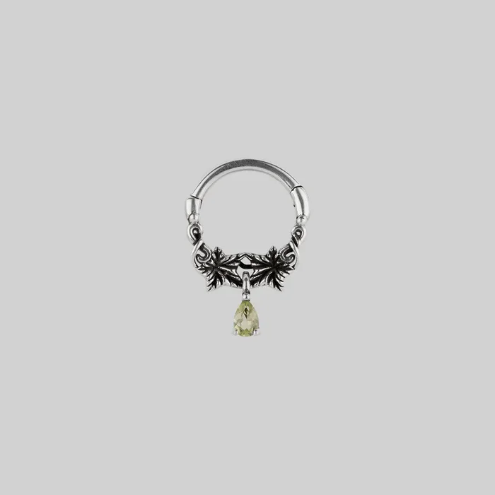 FERONIA. Peridot Droplet Septum – Silver