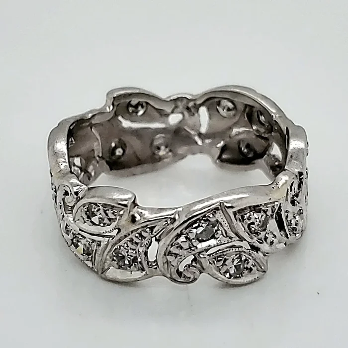 Filigree Art Deco size 5.5 platinum and diamond wide eternity band