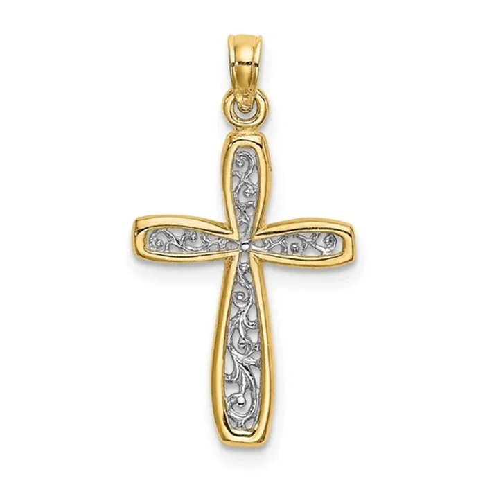 Filigree Cross Pendant in 10k Two Tone Gold