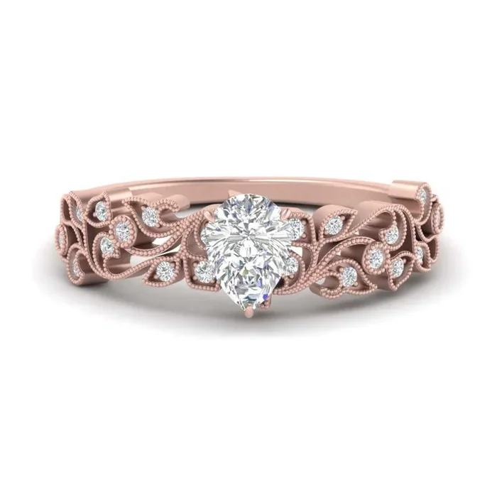 Filigree Wide Band Pear Diamond Ring